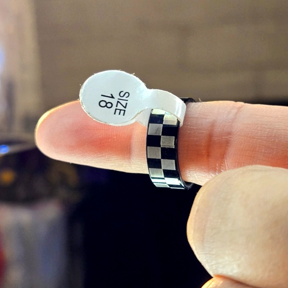 Checkerboard Patterned Ring - Stainless Steel Size 8 - Picture 6 of 6